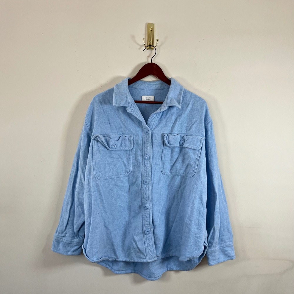 American Eagle Utility Shacket Light Blue Womens Lg Cotton Granola Girl Preppy